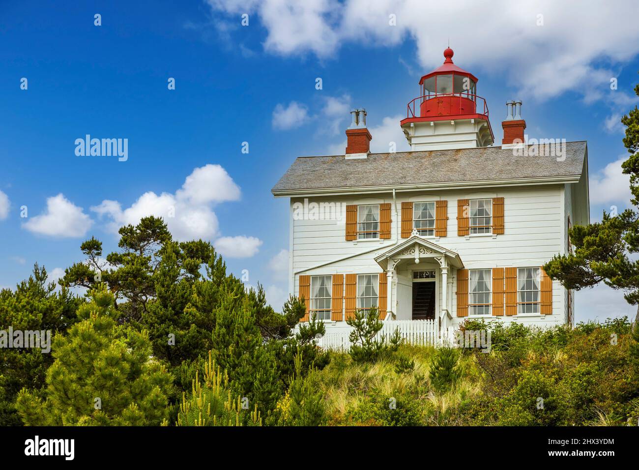 Yaquina Bay Lighthouse completed in 1871 on the Pacific Ocean coast in