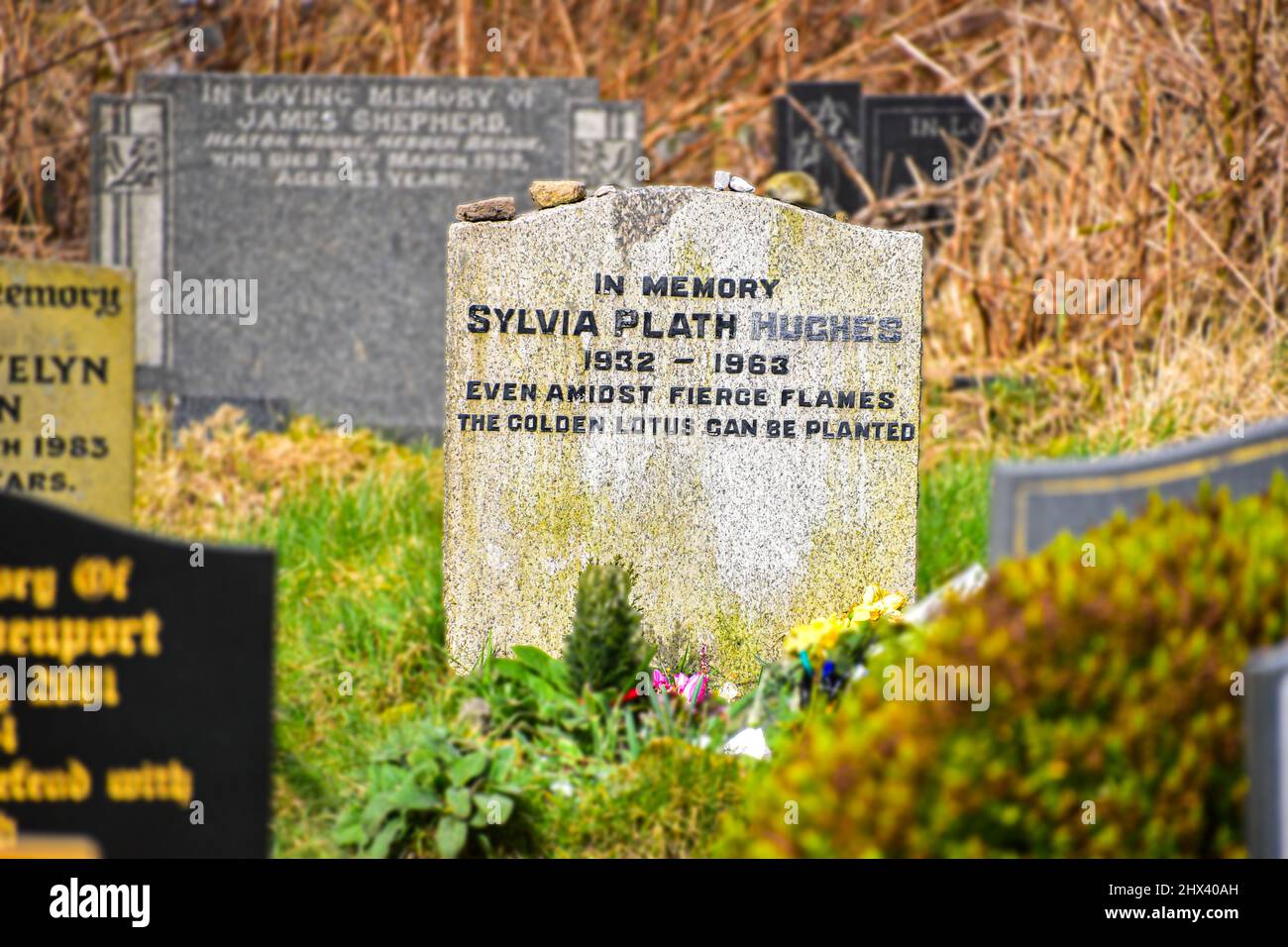 Sylvia Plath grave, Heptonstall, West Yorkshire Stock Photo Alamy