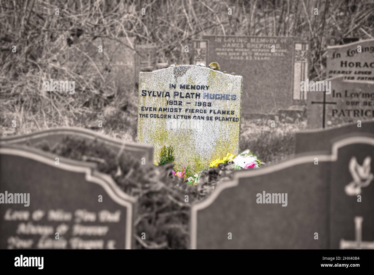 Sylvia Plath grave, Heptonstall, West Yorkshire Stock Photo Alamy