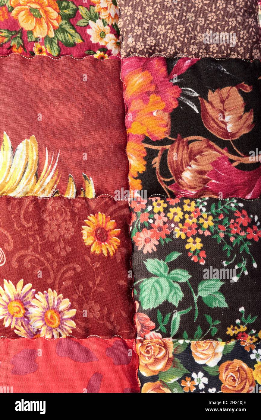 The red patchwork quilt in market as background Stock Photo