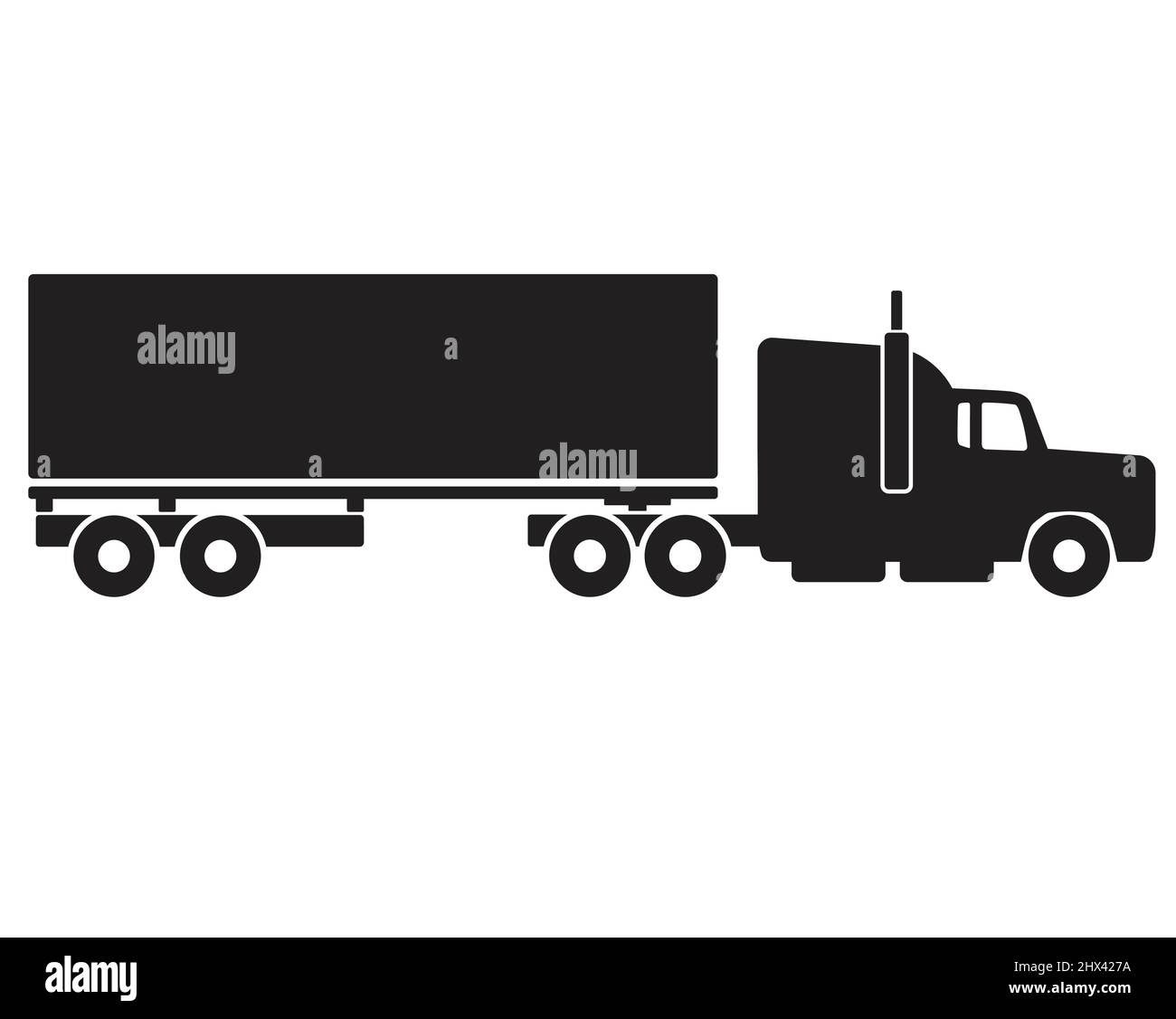 simple semi trailer long nose container truck articulated black silhouette side view icon symbol vector isolated on white background Stock Vector