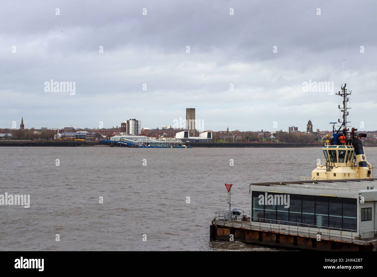 Looking across the River Mersey to Birkenhead, Wirral Stock Photo