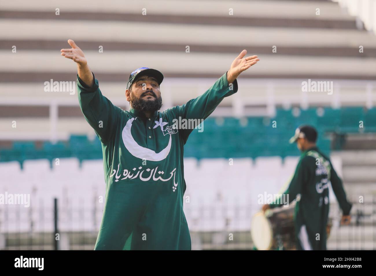 Pakistan Soldiers in Bright Military Uniform on the Wagah Attari Border Show Stock Photo