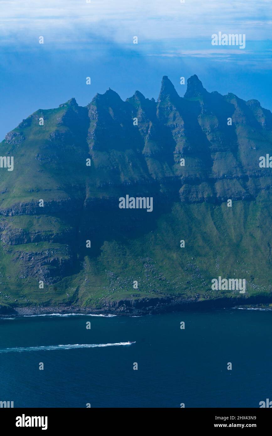 View of Tindholmur Island from Vagar Island, Faroe Islands, Denmark ...