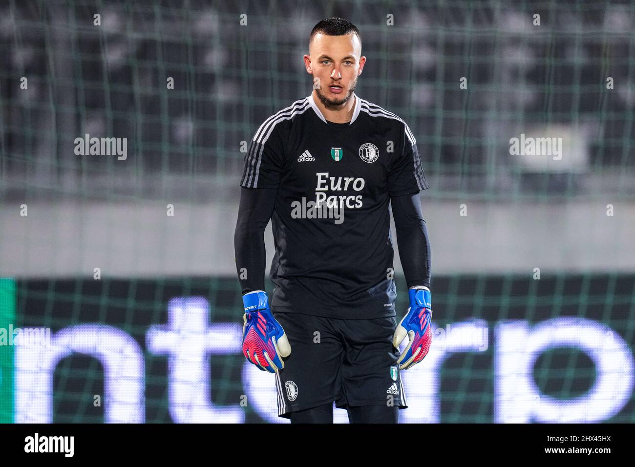 Belgrade - 9 March 2022, Goalkeeper Justin Bijlow of Feyenoord during the press conference and training of Feyenoord at Partizan Stadium on 9 March 2022 in Belgrade, Serbia. (Box to Box Pictures/Yannick Verhoeven) Stock Photo