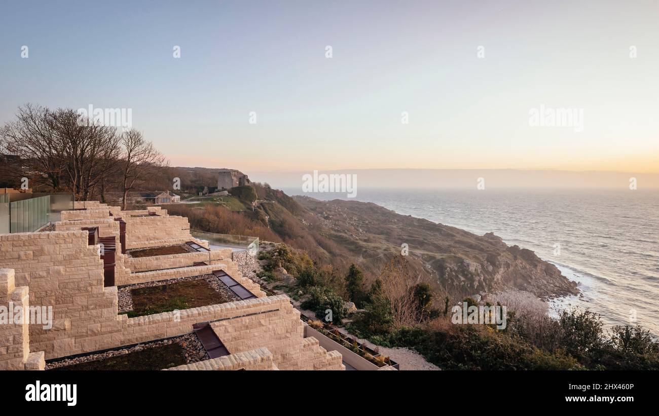 A view across the neighbouring with the stony cliff