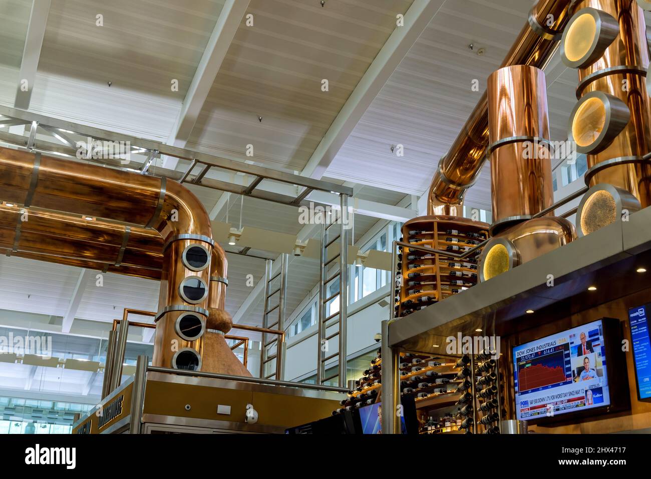 Airport restaurant while waiting Texas BBQ Smokehouse in terminal in Houston Texas