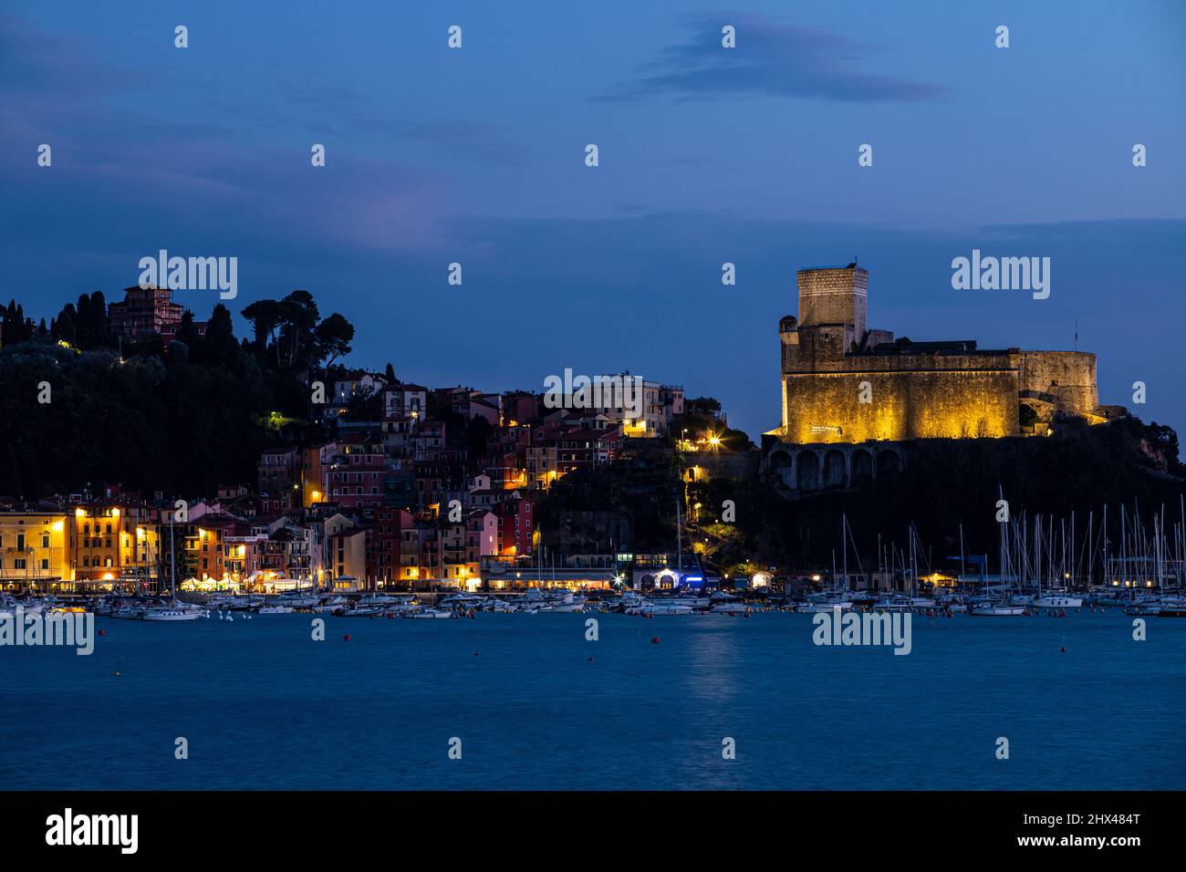 Lerici after sunset, Italy Stock Photo