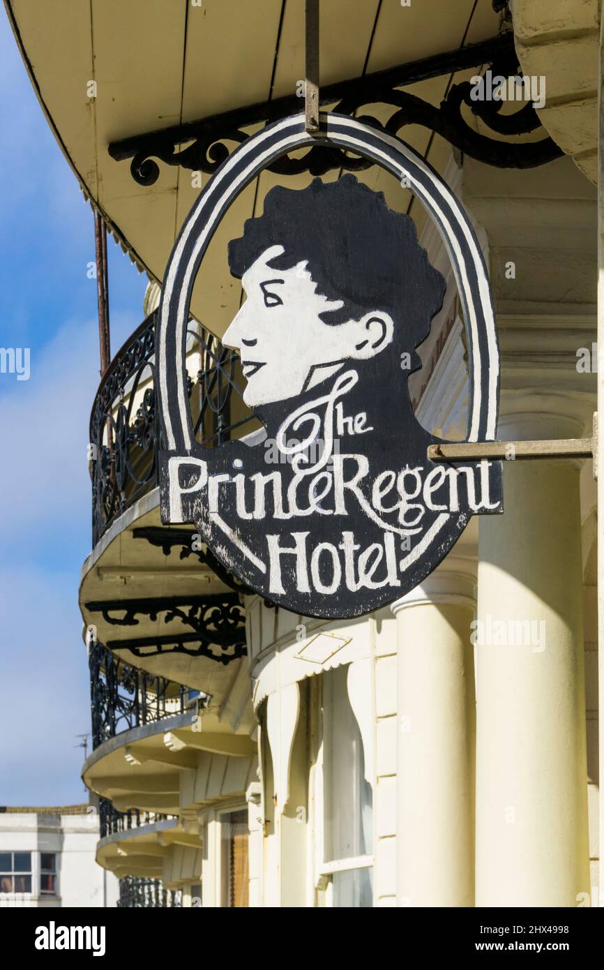 Sign for the Prince Regent Hotel, Regency Square, Brighton. Stock Photo