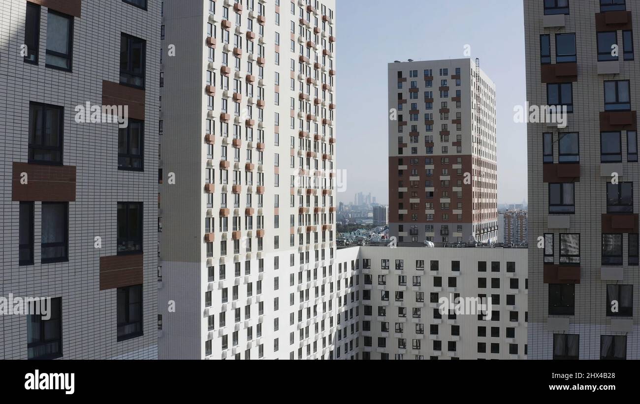 Aerial view of apartment buildings in a residential area. Action ...