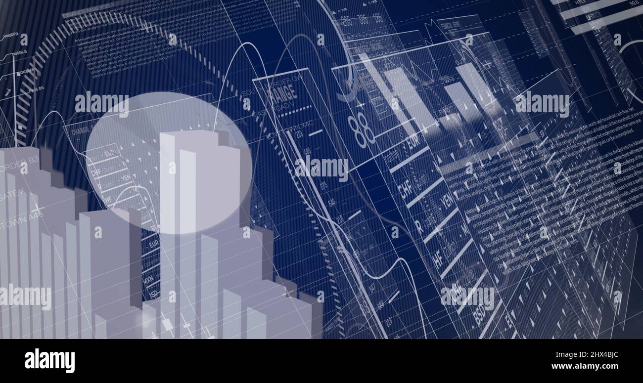Image of data processing on blue background Stock Photo - Alamy