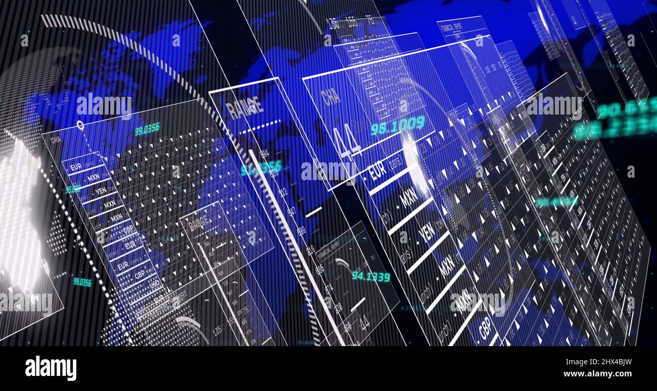 Image of data processing over world map Stock Photo - Alamy