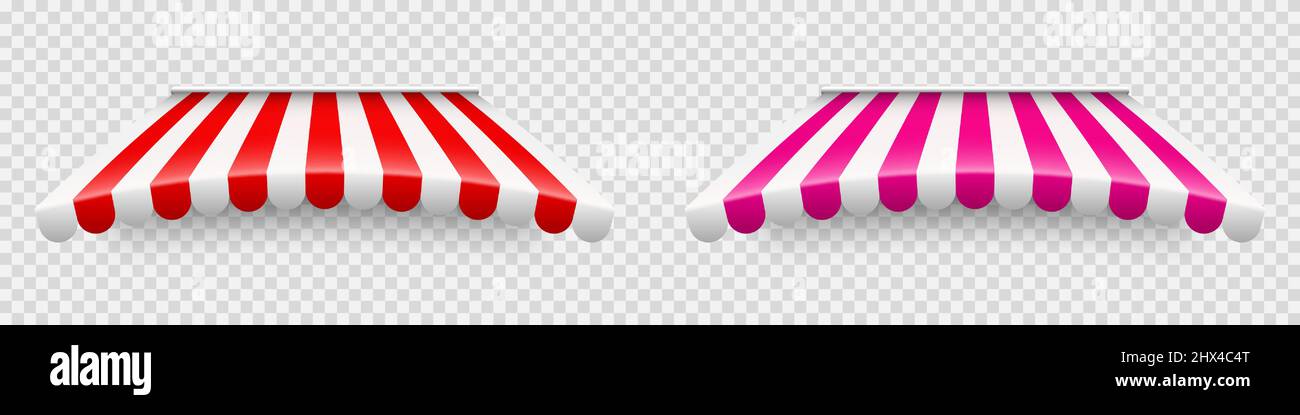 Red shop sunshade on transparent background. Realistic striped cafe ...