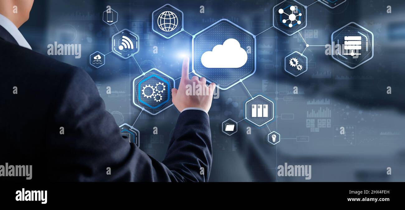 Man clicks icon Cloud Computing Technology Internet Storage Network ...