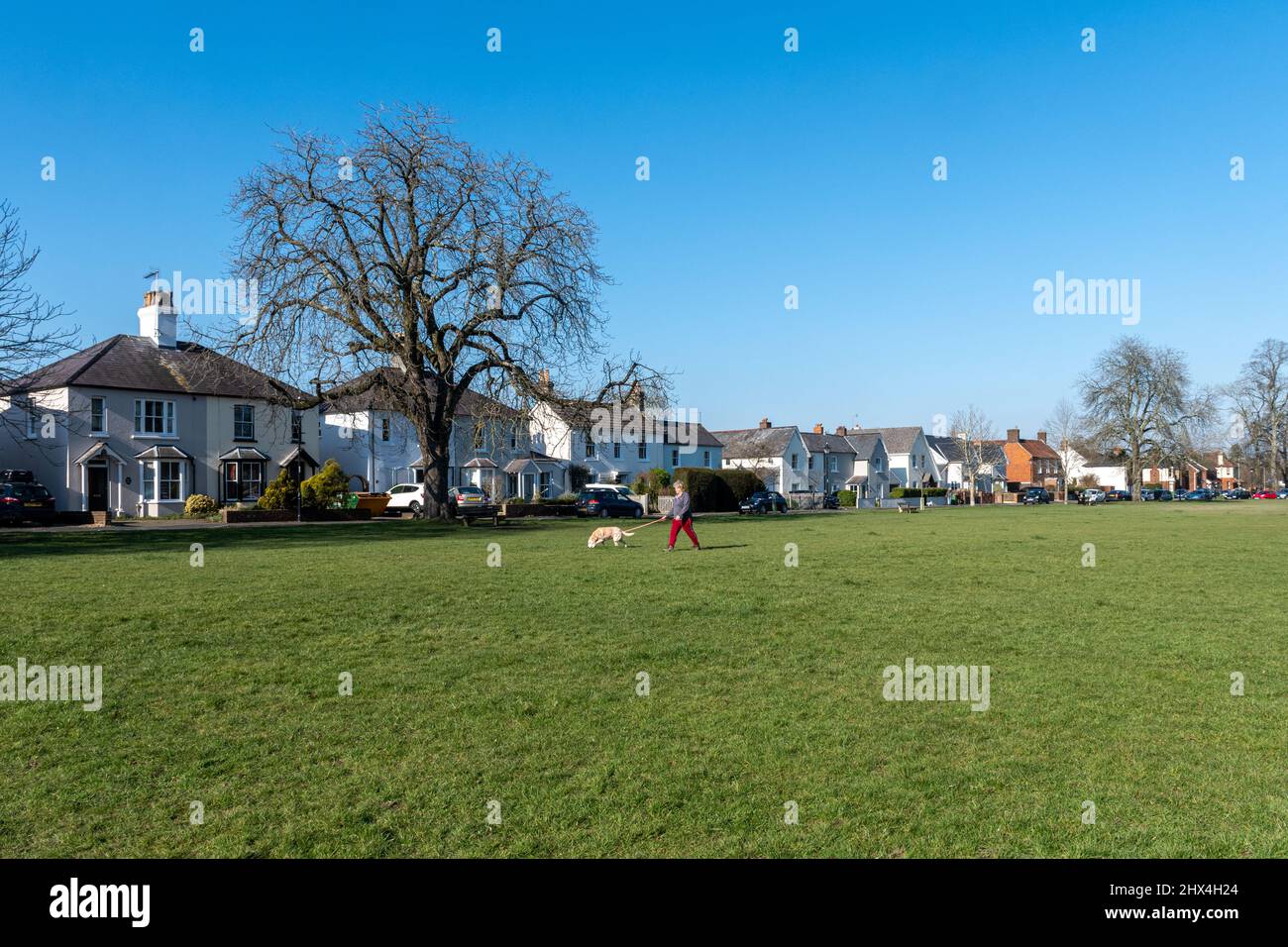 The Butts, a triangle of grass, open space for informal pursuits and visits of travelling fairs, in Alton town, Hampshire, England, UK Stock Photo