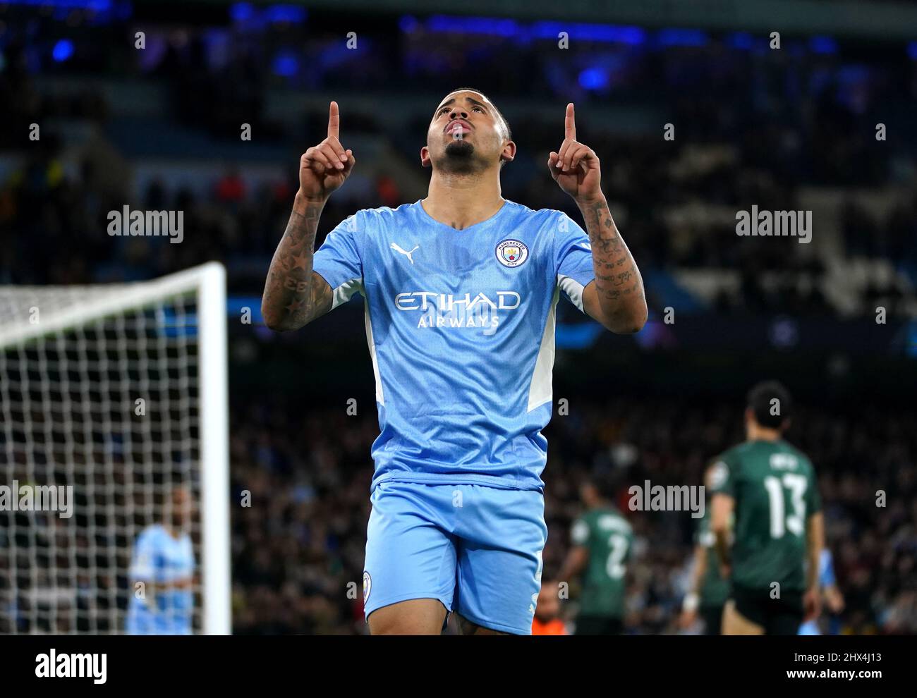 Manchester City's Gabriel Jesus celebrates prior to VAR disallowing his ...