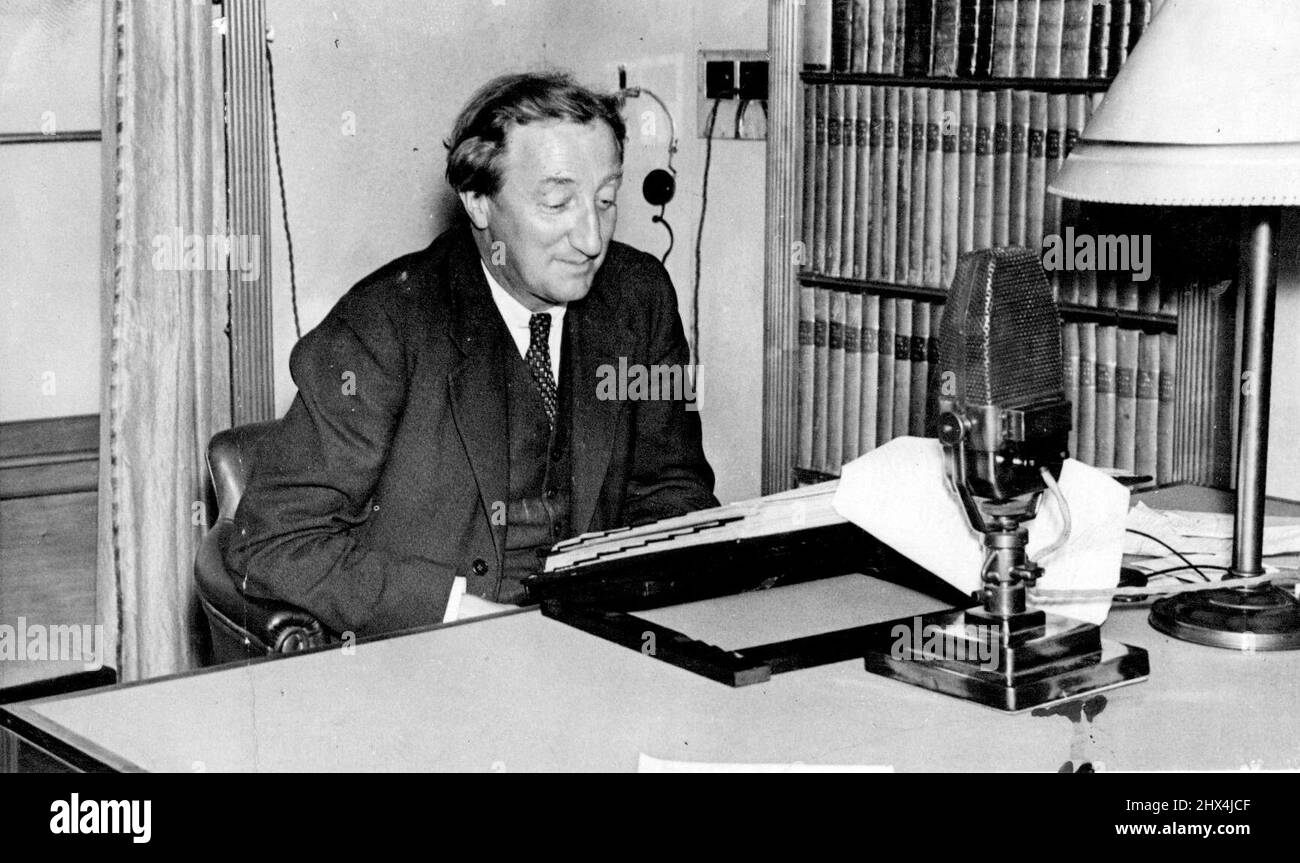 A.P. Herbert Explains His Divorce Act. Mr. A.P. Herbert During his broadcasting this evening. Mr. A.P. Herbert this evening broadcasting ***** Regional programme, when he explained his ***** act to listeners. October 18, 1937. (Photo by Keystone). Stock Photo