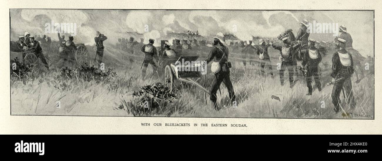 British Royal Navy bluejackets fighting on land during the Sudan conflict, 19th Century Stock Photo