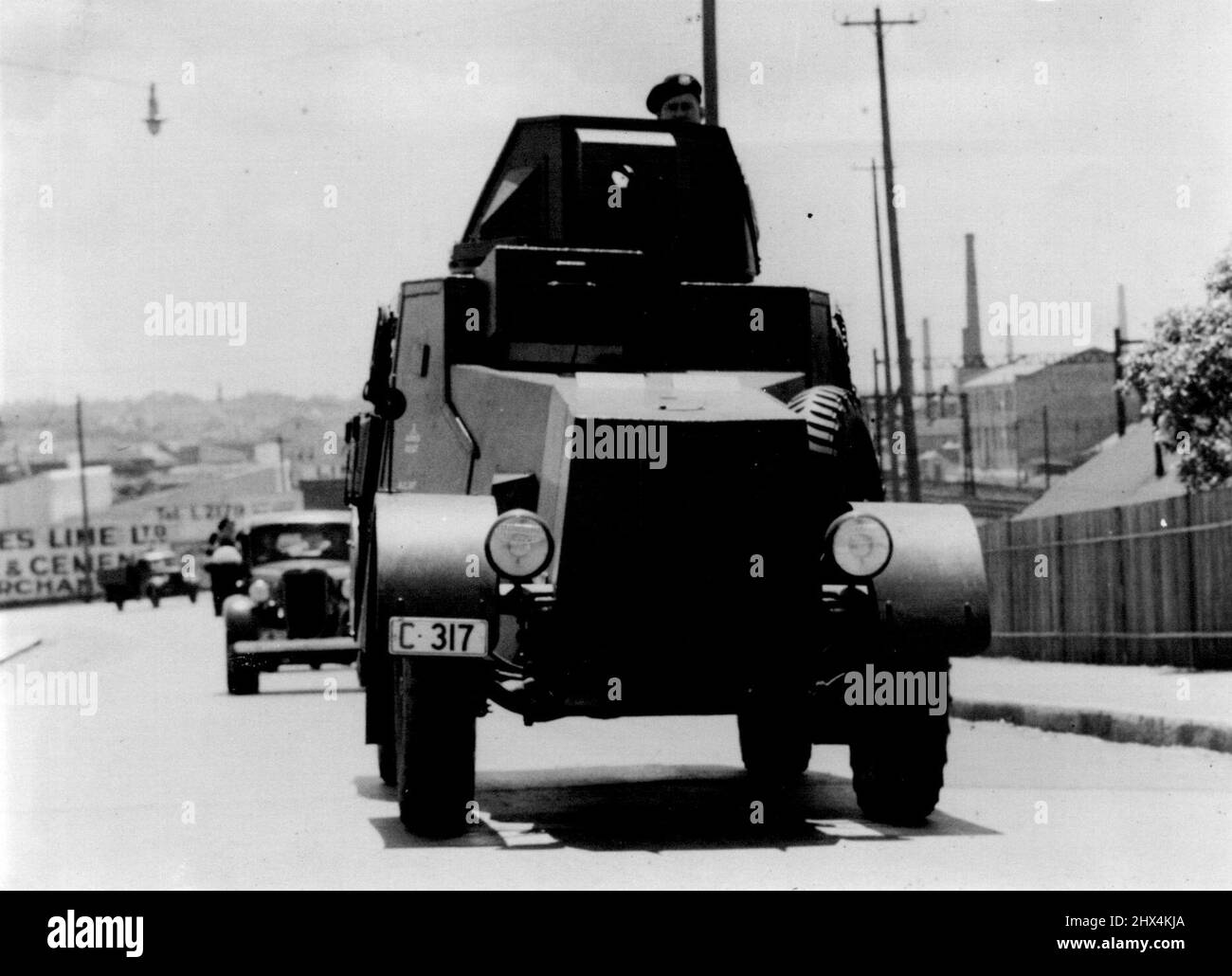 One of new armoured cars on way from Ashfield headquarters to Nowra