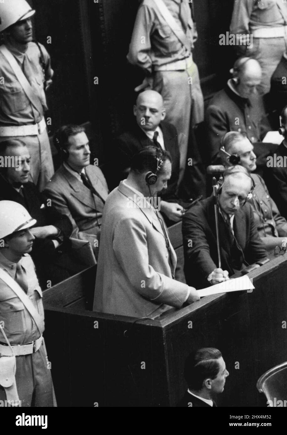 Herman Goering is seen making his ***** at the Nuremberg court today August 31. Herman Goering one-time ***** marshal and Luftwaffe chief. Led the 20 ***** accused of war crimes as the Nuremberg trial, today, August 31, when the Nazi ***** made their final pleas, before the court adjourned to consider the *****. September 10, 1941. (Photo by Associated Press Photo). Stock Photo