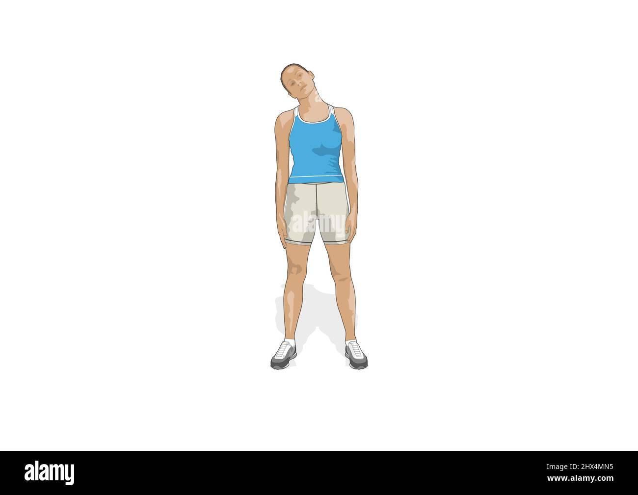 Rehabilitation exercise, Neck Extension and Flexion, woman standing