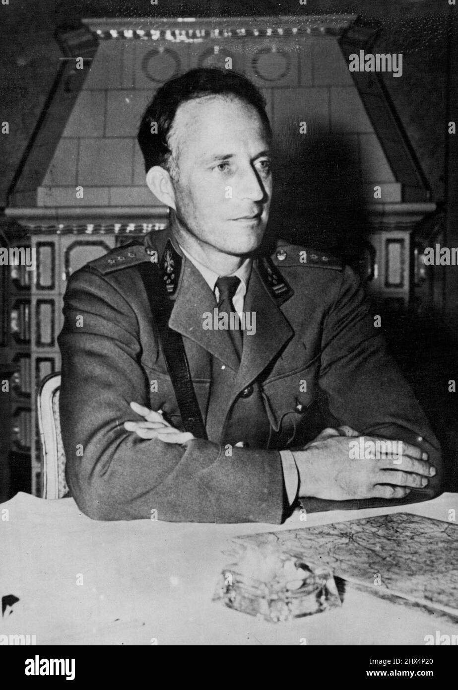 King Leopold Ill of Belgium, after his liberation from S.S. Troopers by Recon - elements of 7th., Army following a stiff fight although hostilities were to have ceased prior to the liberation. He was removed from Belgium on January 7th, 1944. Leopold - making trouble over abdication. August 1, 1945. (Photo by U.S. Official Photograph). Stock Photo
