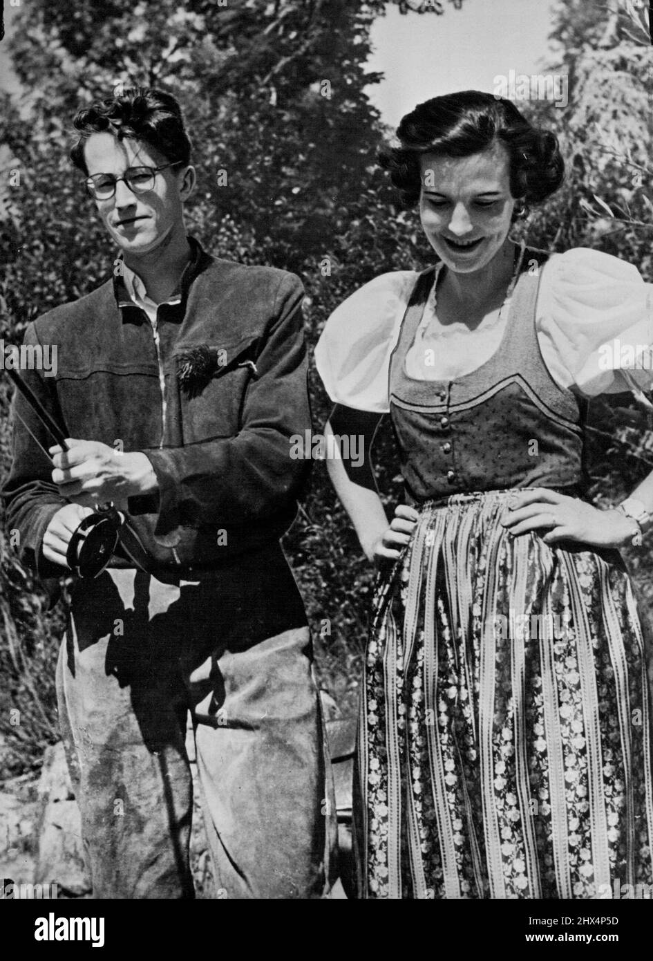 King Baudouin And His Stepmother -- Photographed during their Austrian summer holiday in 1952, King Baudouin of the Belgians with his stepmother, Princess De Rethy. May 4, 1953. (Photo by Camera Press). Stock Photo