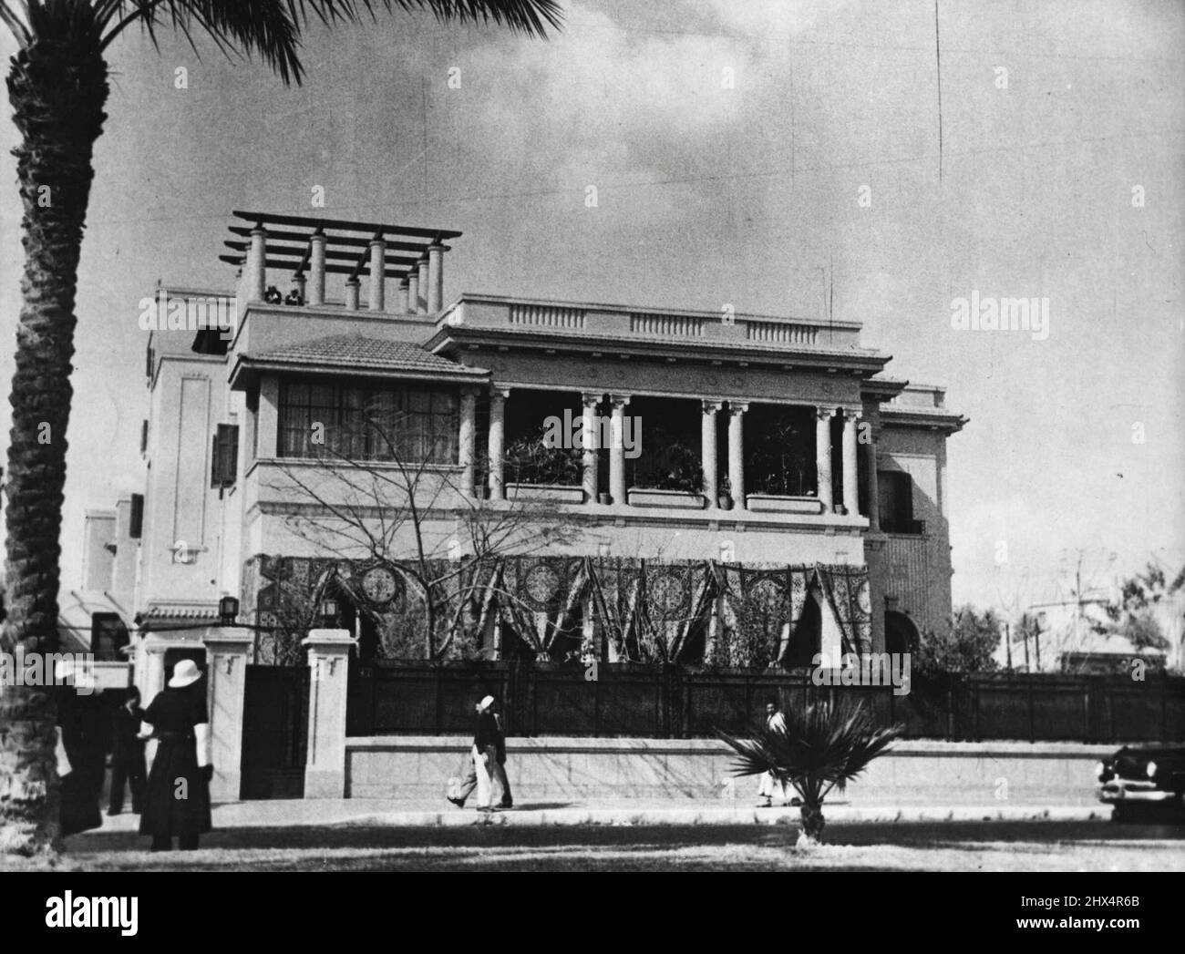 The home of Egypt's future queen - This two-storey villa in suburbs Heliopolis, Cairo, is where Narriman Sadek, recently engaged to King Farouk of Egypt , lives with her mother. February 15, 1951. (Photo by Associated Press Photo). Stock Photo