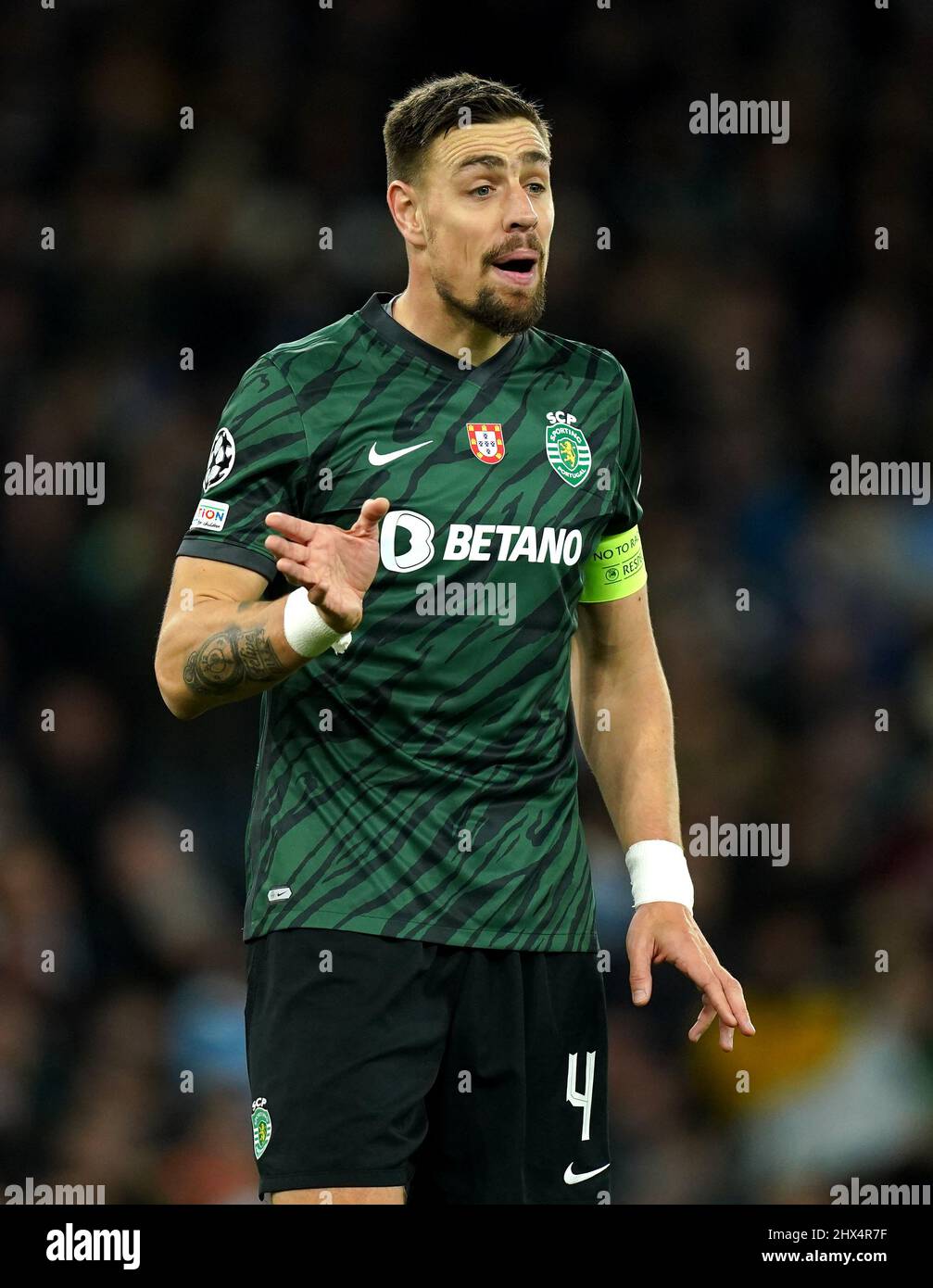 Sporting Lisbon's Sebastian Coates during the UEFA Champions League round of sixteen second leg match at the Etihad Stadium, Manchester. Picture date: Wednesday March 9, 2022. Stock Photo