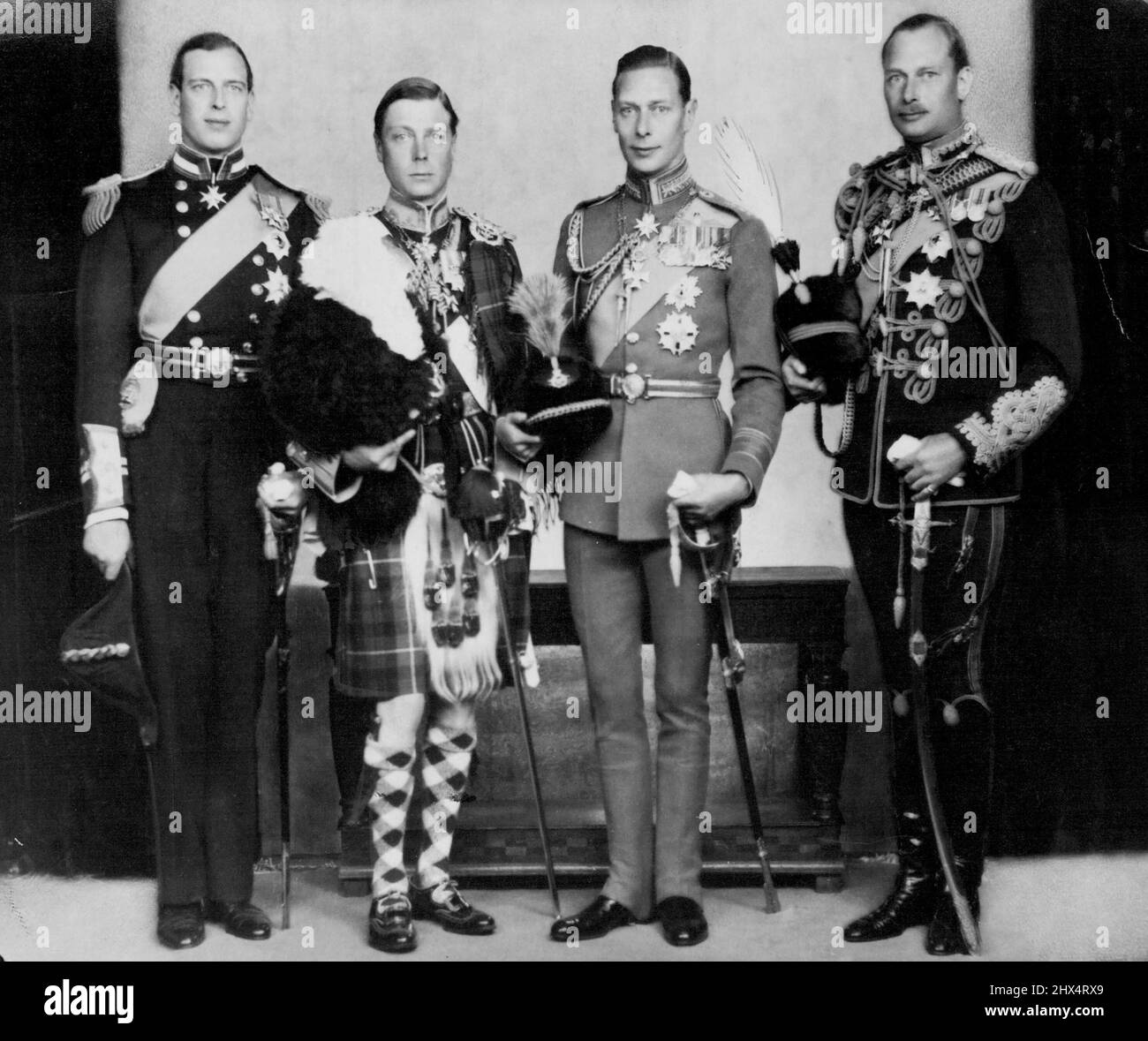 L to R: Prince George, Prince of Wales, Duke of York, Duke of Gloucester. June 19, 1933. Stock Photo
