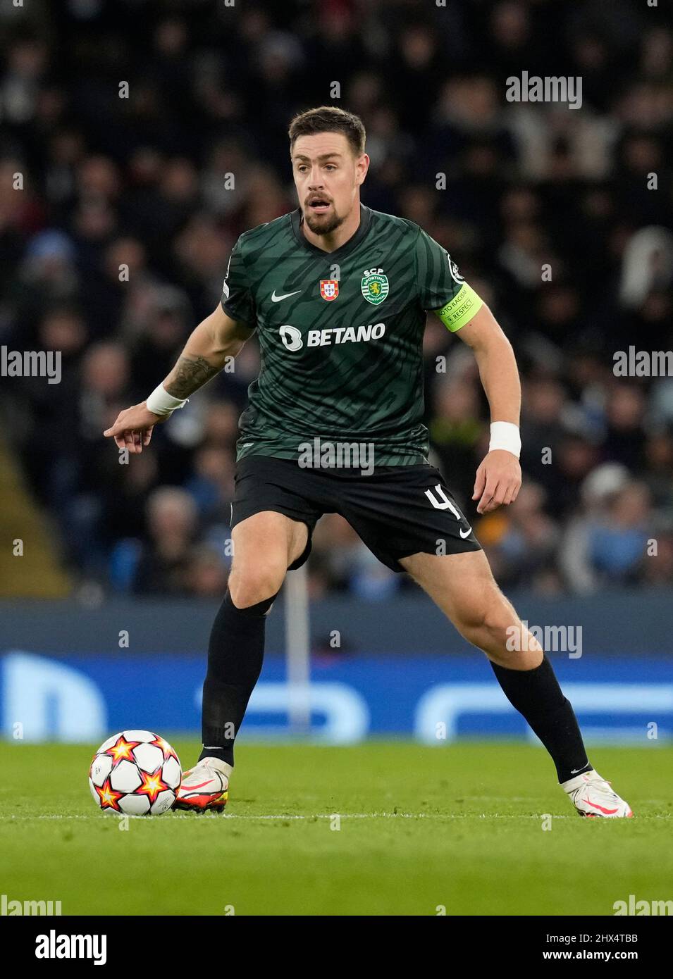 Manchester, England, 9th March 2022.   Sebastian Coates of Sporting Lisbon during the UEFA Champions League match at the Etihad Stadium, Manchester. Picture credit should read: Andrew Yates / Sportimage Stock Photo