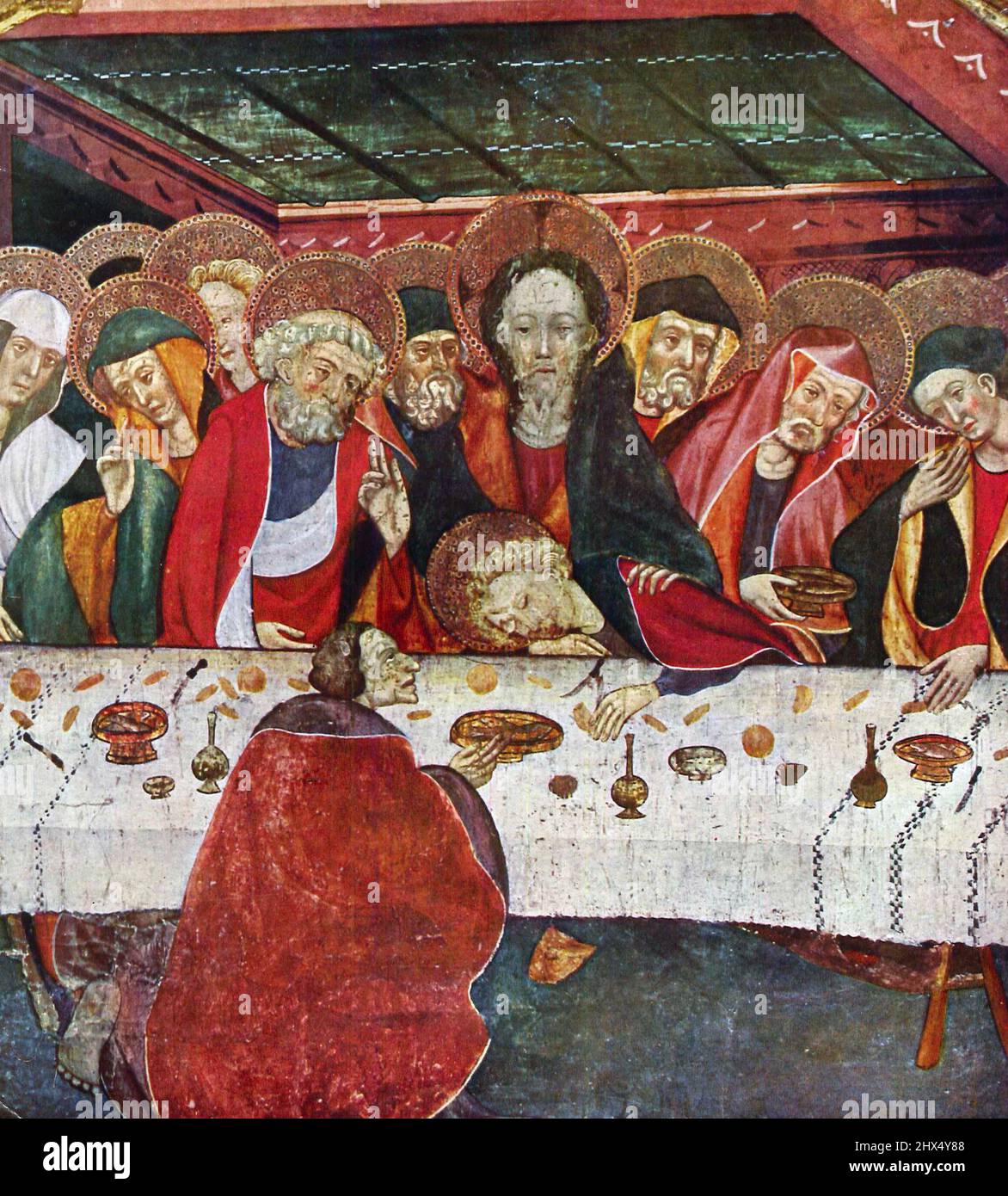 Ramon de Mur, Das Abendmahl, Tafel des Altars von Guimera, The Last Supper, panel of the altar of Guimera, La Última Cena, panel del altar de Guimera Stock Photo