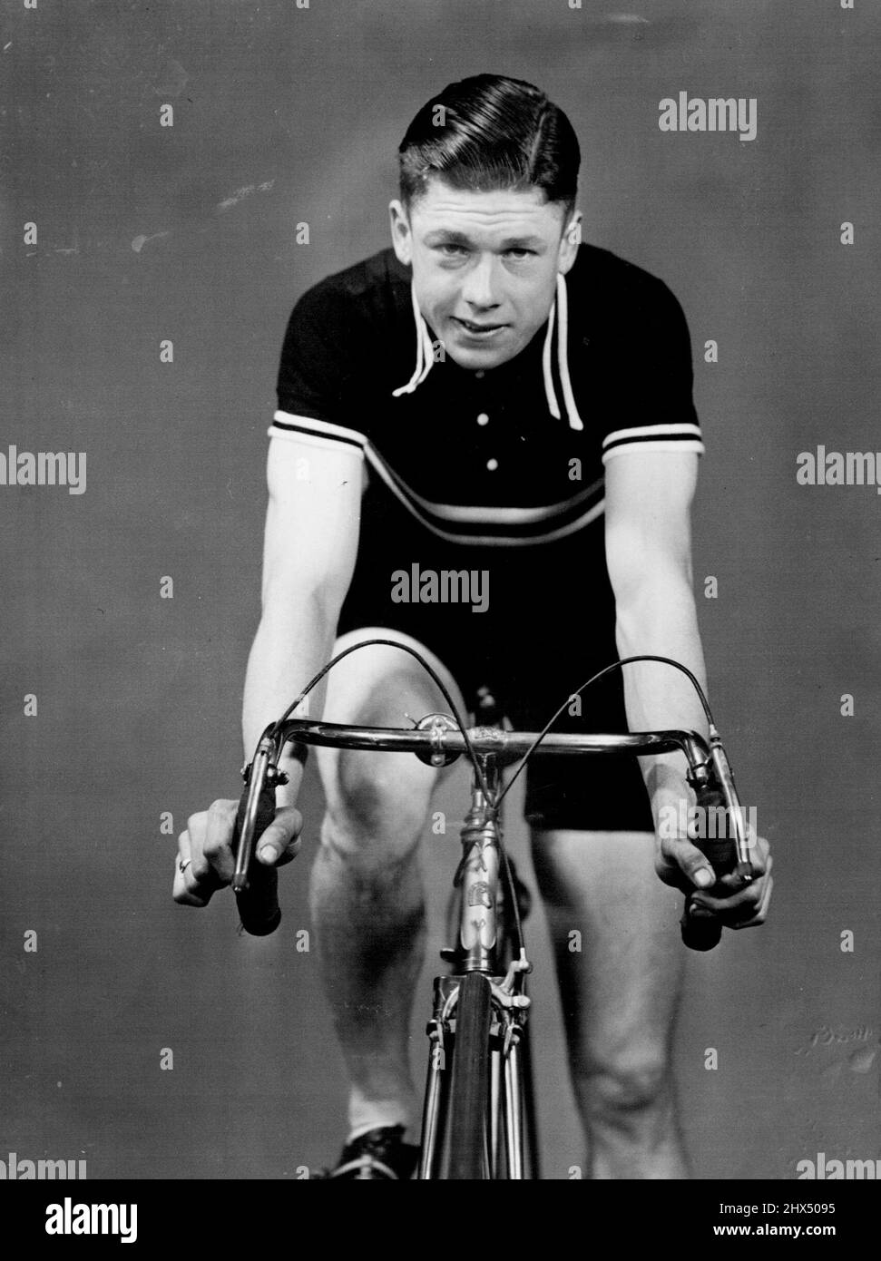 Alf. Strom, the strong Marrickville rider, who should do well in the State road championships. He will ride in the third heat tomorrow. August 01, 1938. Stock Photo