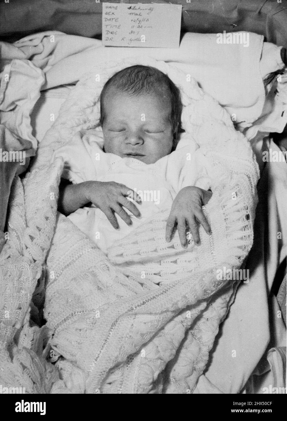 Just what Olympic athlete Shirley Strickland (Mrs. Laurence de la Hunty) wanted a boy. The baby (7lb 40z) was born at King Edward Memorial Hospital, Perth, on Thursday. Shirley said, 'We really wanted a boy, but haven't chosen his name yet.' September 14, 1953. Stock Photo