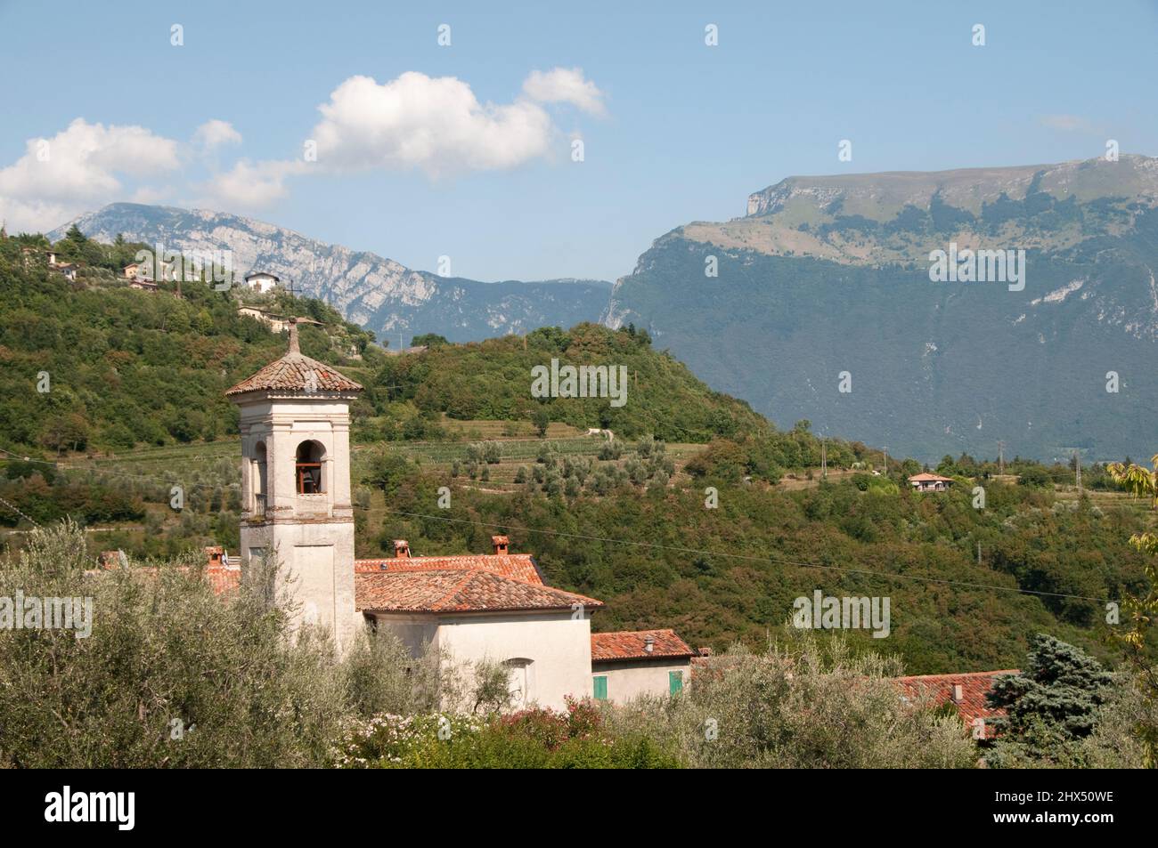 Back Roads Northern Italy - Drive 6, Back Roads Northern Italy, Italy, Lombardy, Lake Garda, Tremosine, church of the Visitation at village of Priezzo Stock Photo