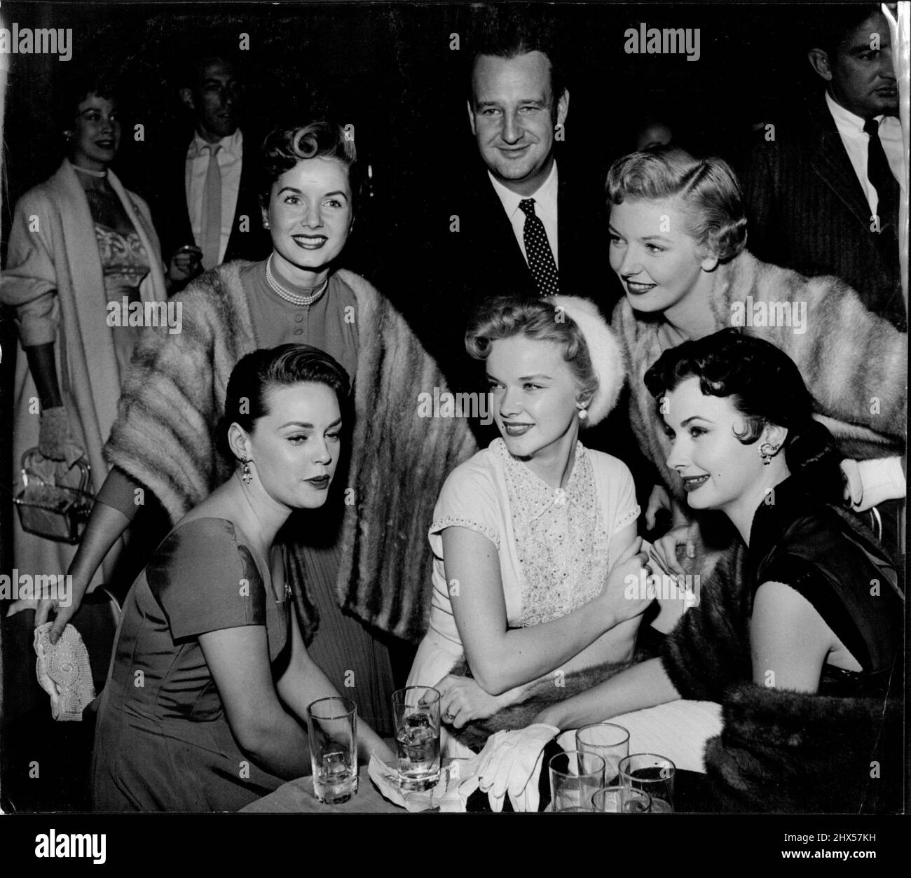 Debbie Reynolds, Benson Fond, Merry Anders, Peggy King, Ann Frances, Ruth Hampton. November 23, 1954. (Photo by Jay Scott). Stock Photo