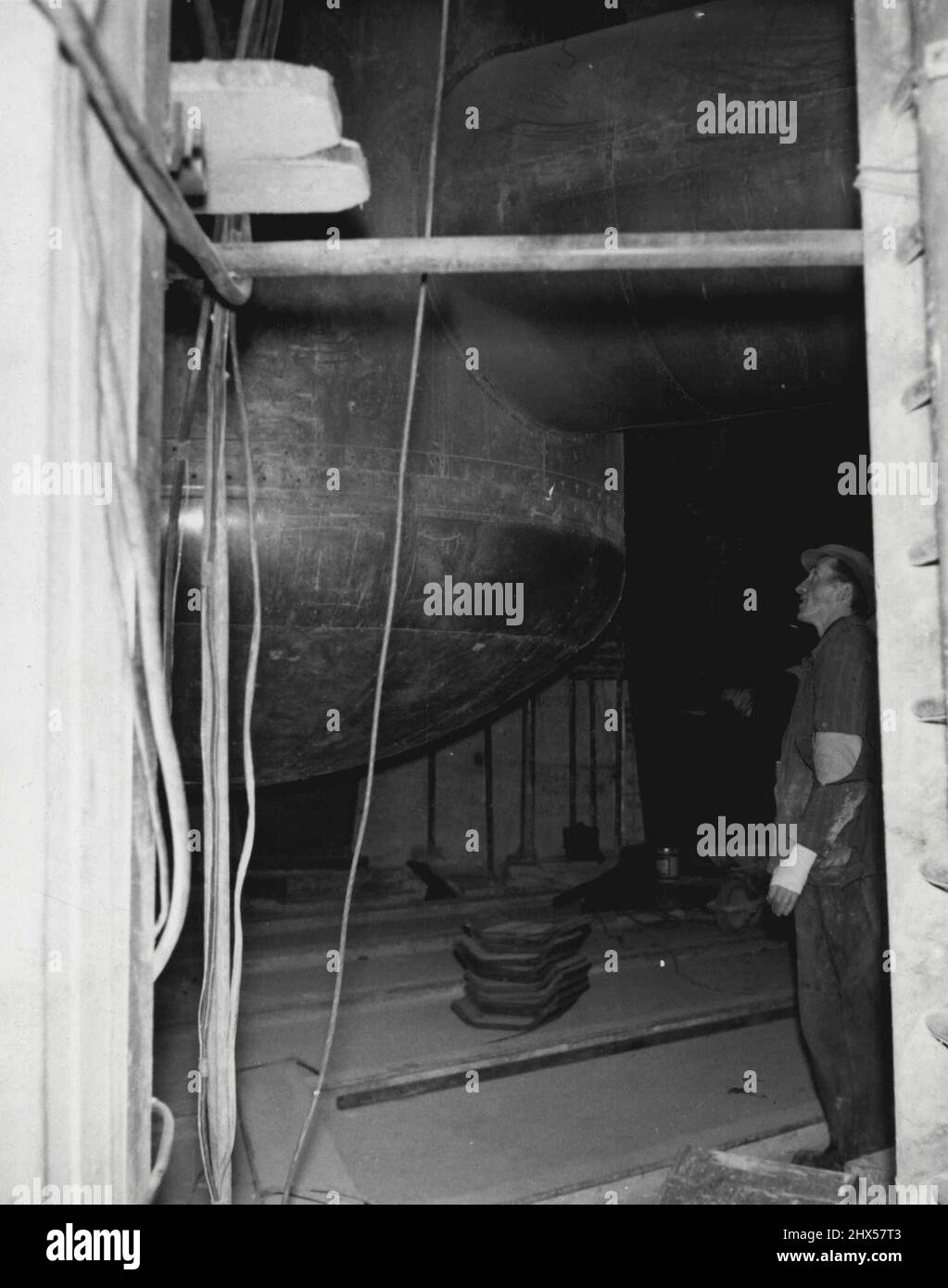 The bottom of the atomic pile, showing the base of the pressure vessel ...
