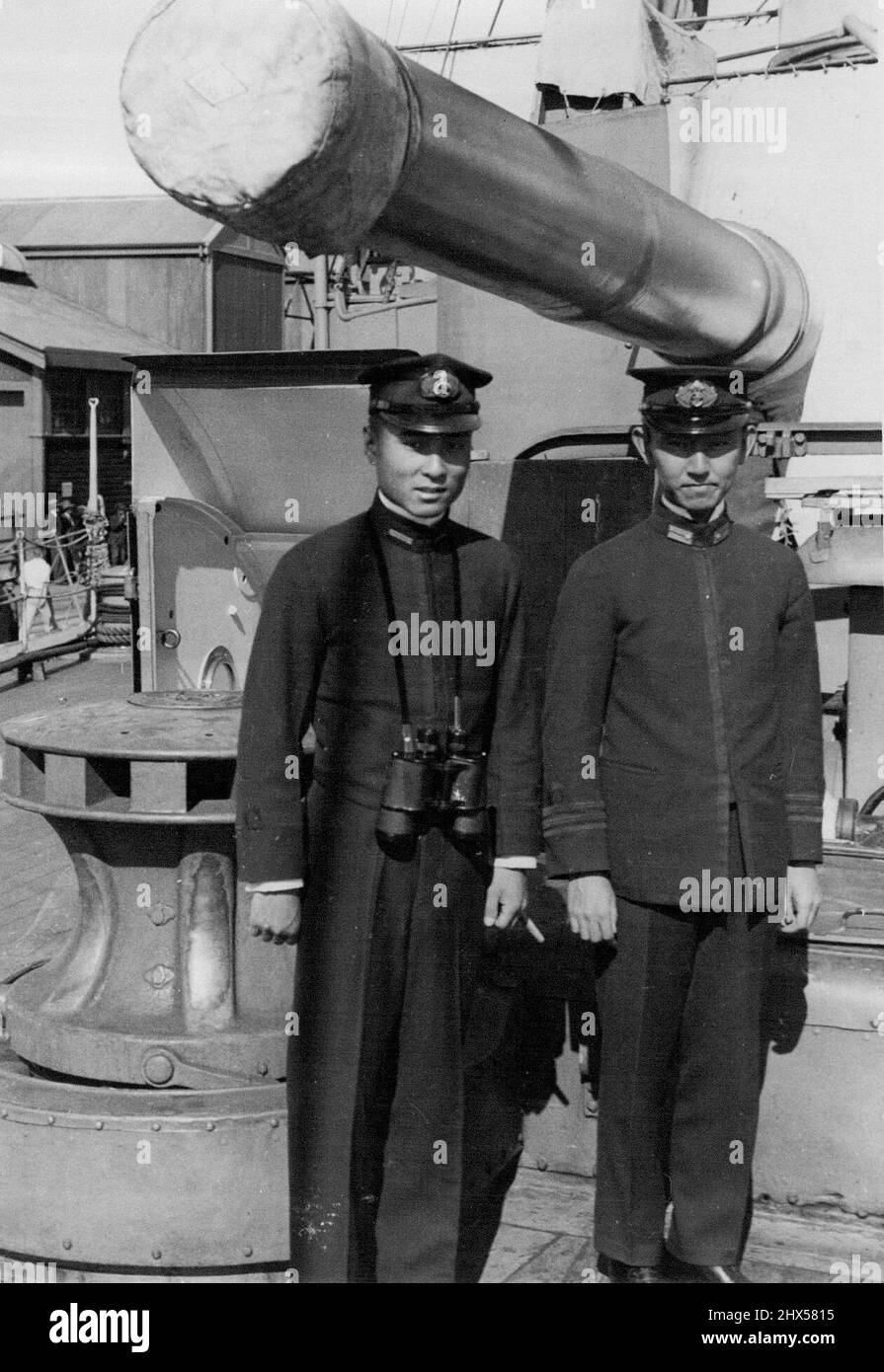 Two Imperial Japanese Princes (left) Prince Tadahiko Asaka, son of Prince Yasuhiko, a Major-General in the Japanese Army. The Lieut Commander Prince Asa-Akira Kuni, elder brother of the present empress of Japan. April 22, 1935. Stock Photo