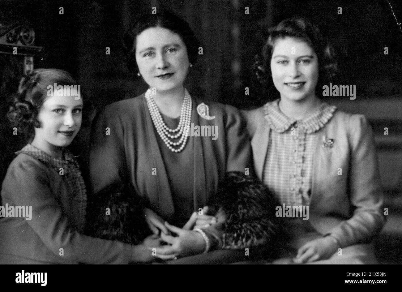 New Portrait -- Queen and Princesses Elizabeth and Margaret Rose. May 01, 1941. (Photo by Marcus Adams). Stock Photo