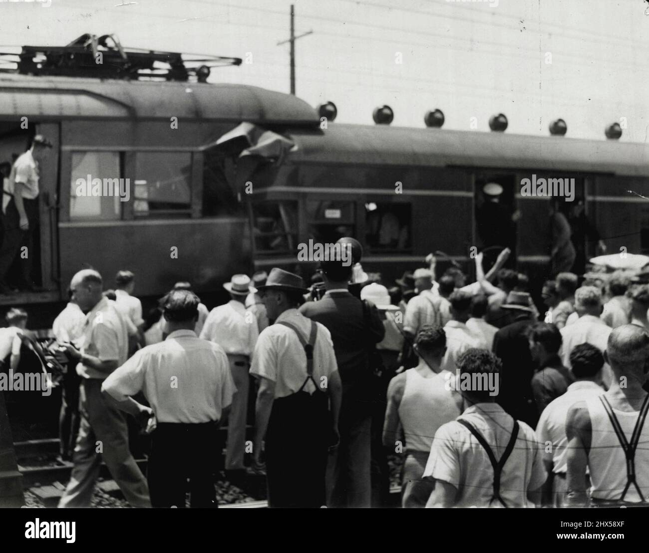 Two carriages telescoped in the smash. December 19, 1953. Stock Photo