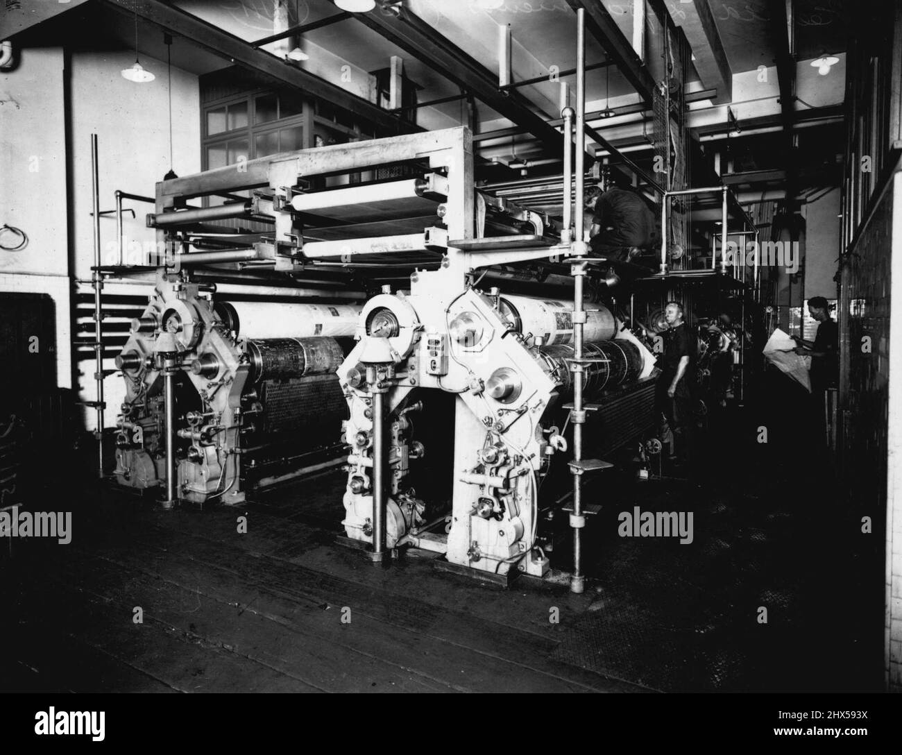 Herald press room. January 1, 1930. (Photo by Herbert Fishwick/Fairfax Media). Stock Photo