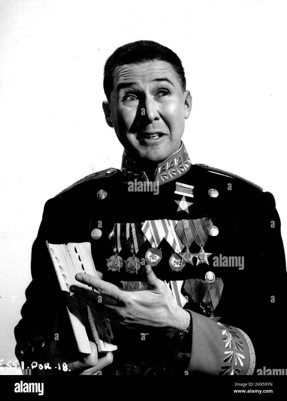 Anthony Quayle, noted Shakespearian actor and a director of the Shakespeare Memorial Theatre, as General Orlofsky in 'Oh Rosalinda,' the Cinema Scope version of 'Die Fledermaus.' The film, which stars Michael Redgrave, has just been finished by Associated British. August 21, 1955. Stock Photo