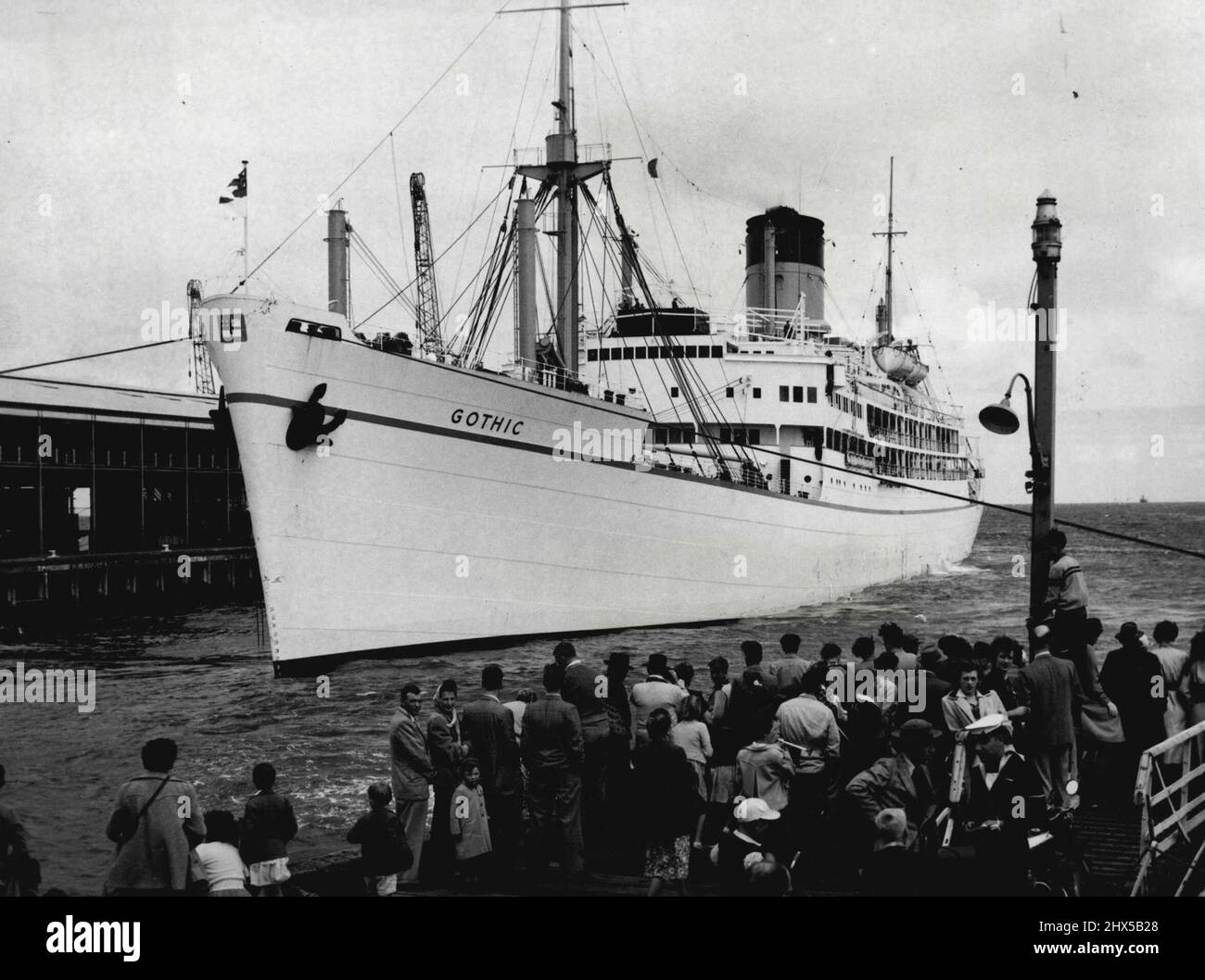 The Royal yacht Gothic photographed on arrival at Port Melbourne-February 24. The Gothic at the time of the Royal visit to Australia and New Zealand in 1953-54. March 01, 1954. Stock Photo