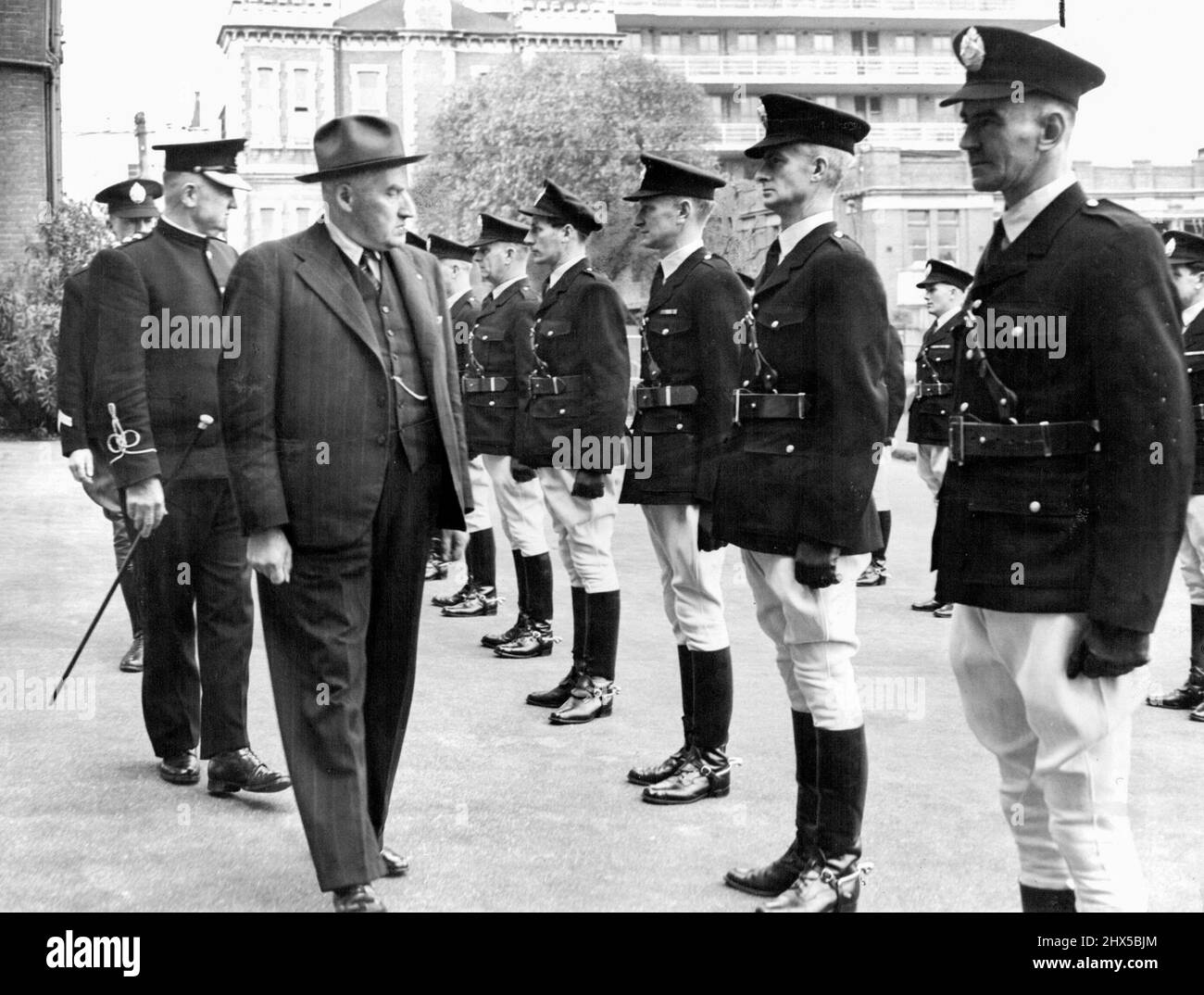 Victorian mounted police parade for an inspection by Commissioner Duncan of new style uniforms with which they were outfitted in 1947. September 25, 1947. Stock Photo
