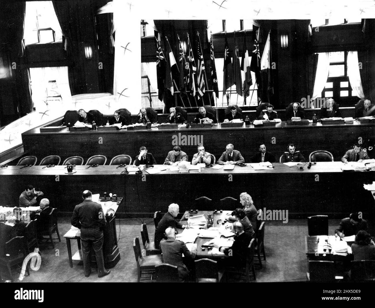 Heading from Stage to Beacon: The War Crimes Tribunal in Session, pictures showing Judges., Pal (India) Roling (Netherlands). McDougal (Canada). Patrick (Great Britain). Higgins (U.S.A.) Webb (Australia). Mei (China) Zaryanov (U.S.S.R.) Bernard (France). Northcroft (New Zealand). Jaranilla (Philippines). November 27, 1946. Stock Photo