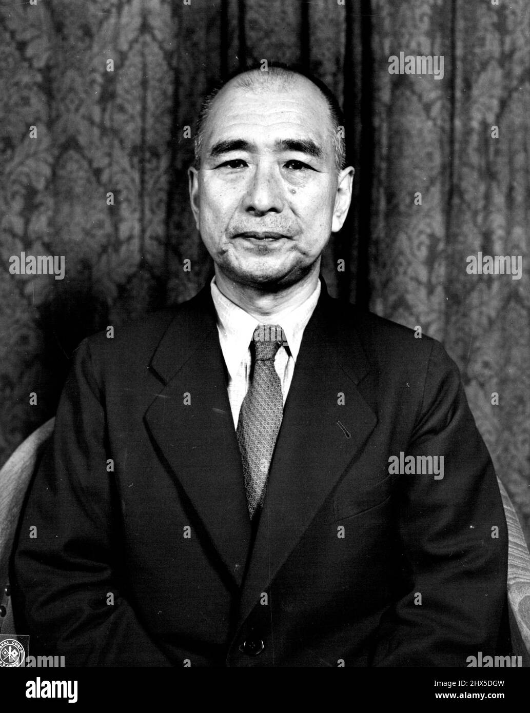 Alleged Major Japanese war Criminal : Shigetaro Shimada, Former Admiral, Navy Minister under Tojo in 1941 and member of Supreme war council in 1944, is on trial at the International Military Tribunal for the Far East, Tokyo, Japan. August 27, 1947. (Photo by Skinner, U.S. Army Signal Corps). Stock Photo