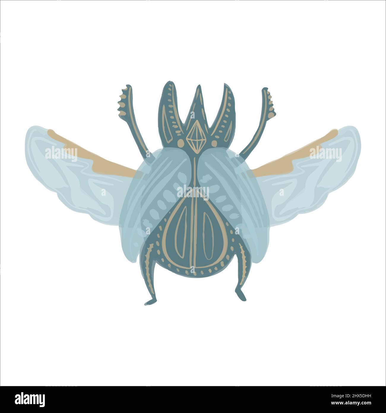 Exquisite scarab beetle hand drawn in boho style. Vector illustration. Stock Vector