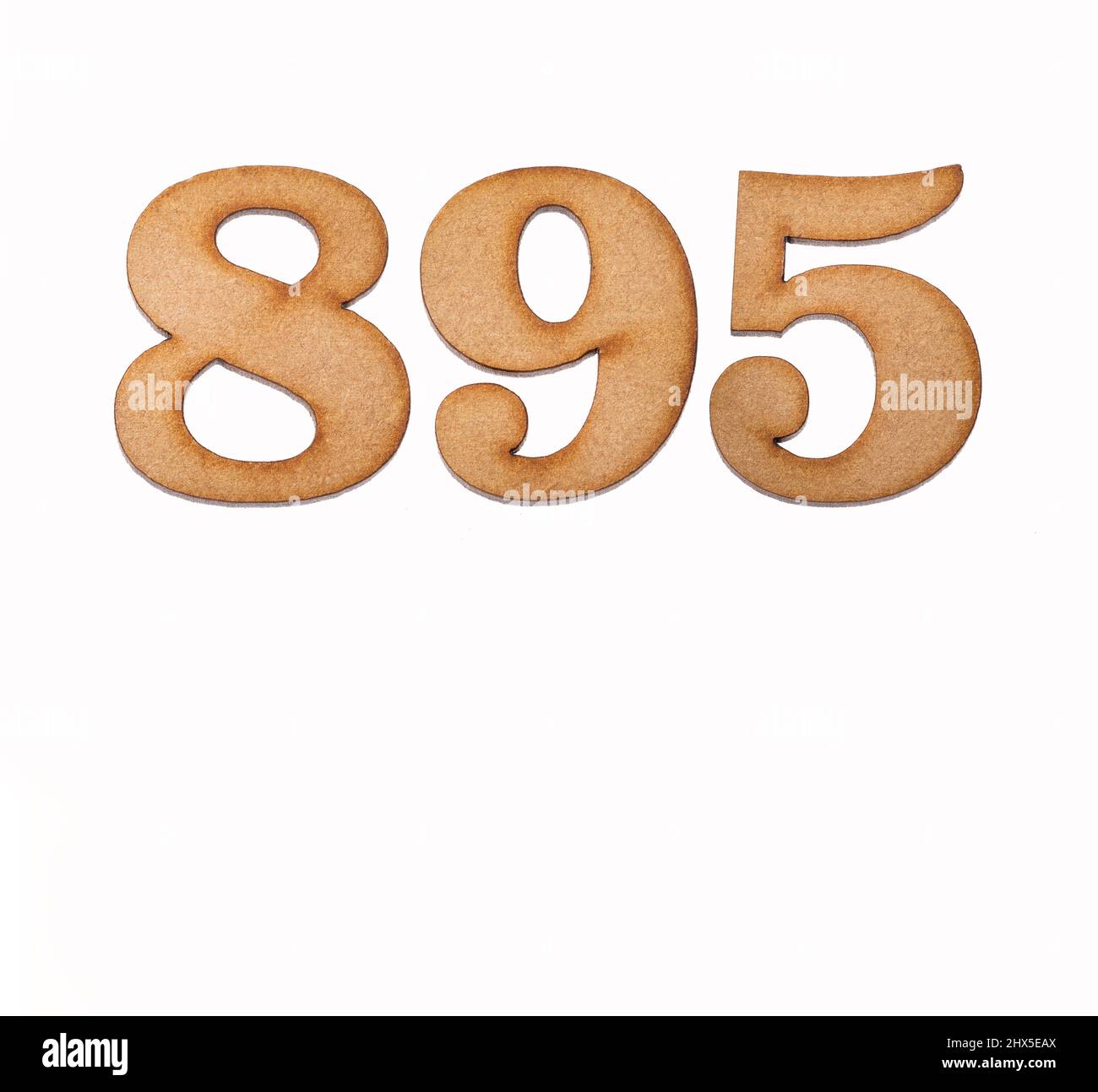 Number 895 in wood, isolated on white background Stock Photo - Alamy