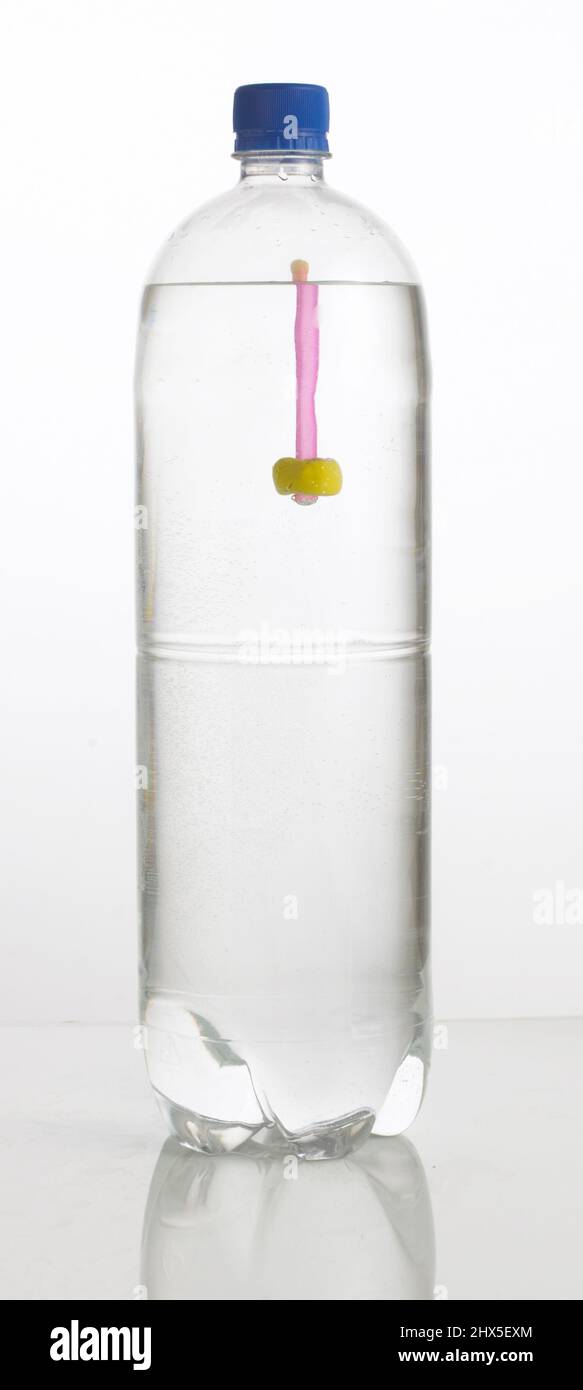 Straw floating in plastic bottle Stock Photo