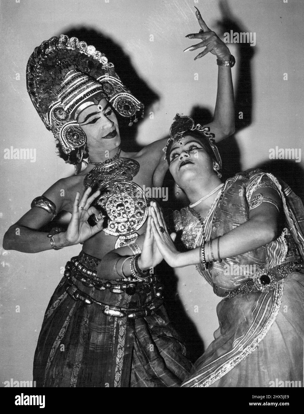 Indian dancer Shivaram (left) and Janaki during one of their ceremonial dances. Currently appearing in Melbourne, they will go to Sydney in a few weeks. March 16, 1950. Stock Photo